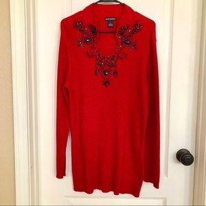 Lauren Michelle Deep Maroon Long Sleeves Dress w/ black bling rhinestones. So XL